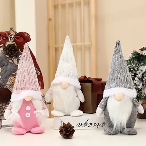 Poupée en Peluche Gnome de Noël Sans Visage Style Nordique Ornement Chapeau à Paillettes Rose Gris Blanc Décoration Maison Noël