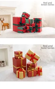 Detailed Christmas gift box set in red, green and gold colors with festive decorations