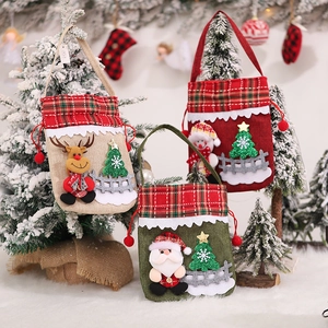 Christmas Drawstring Gift Bag Santa Claus Reindeer Snowman Burlap Handbag For Kids Candy Apple Packing Party Decoration