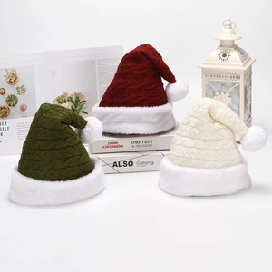 Cable Knit Christmas Hat With Faux Fur Pom Pom Thick Warm Winter Beanie For Adults Christmas Party Festive Decor