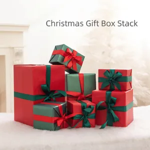 Decorative Christmas Gift Boxes With Satin Ribbon Bows Elegant Paper Packaging For Holiday Party Venue Layout Ornaments