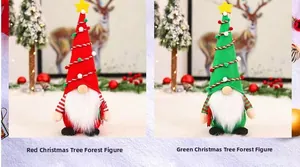 Detail von roten und grünen Weihnachtswichteln mit Sternhüten und Ornamenten