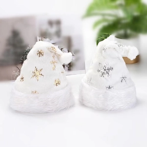 White Plush Christmas Hat With Gold Silver Sequin Snowflake Embroidery For Adults Holiday Santa Hat Party Home Decor