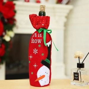 Housse de bouteille de vin de Noël avec bonhomme de neige et broderie Let it Snow