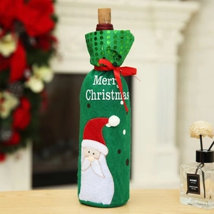 Housse de bouteille de vin en feutre vert avec motif Père Noël et texte de Joyeux Noël