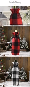 Detailed view of high quality buffalo plaid Christmas wine bottle covers with drawstring