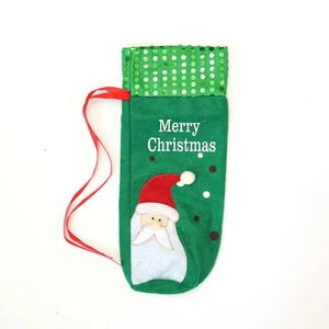 Sac cadeau pour bouteille de vin avec motif Père Noël en feutre vert et paillettes