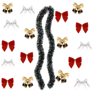 Christmas Tinsel Garland With Bows Soft Sparkling Holiday Hanging Decoration For Christmas Tree Party Home Ornament