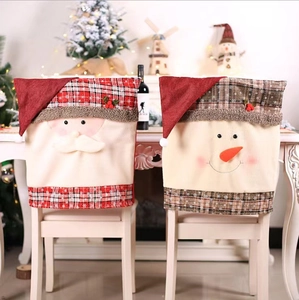 Housses de Chaise de Noël Père Noël Bonhomme de Neige Tissu Plaid Rouge Couvertures de Dossier de Chaise de Salle à Manger