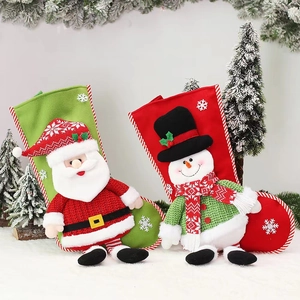 Cartoon 3D Santa and snowman Christmas stockings with long legs and plush details