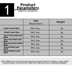 Detailed specification list for mini Christmas burlap bows measuring 6x4.5cm and 3g weight