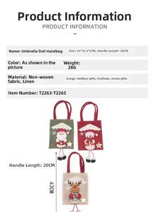 Detail view of 3D Christmas character tote bag with size and weight specifications