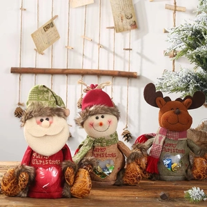 Christmas burlap candy bags set with Santa Snowman Reindeer and heart-shaped windows