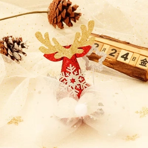 Weihnachts Rentier Geweih Haarspange mit Goldpailletten und weißer Pailletten Netzschleife