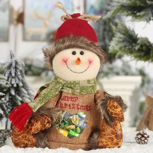 Christmas snowman candy bag made of burlap with heart window and Merry Christmas embroidery
