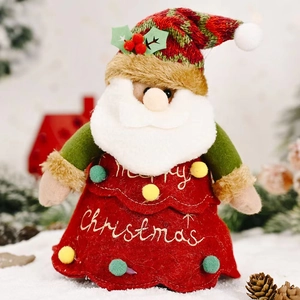 Cute Santa Claus plush Christmas gift bag with knitted hat and Merry Christmas embroidery