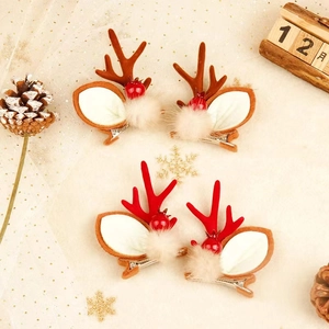 Lot de barrettes bois de renne avec oreilles et baies pour accessoires cheveux de Noël