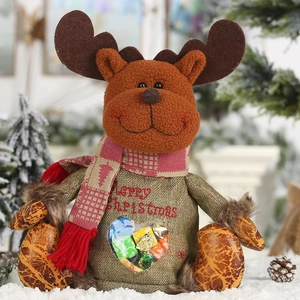Christmas reindeer burlap gift bag with Merry Christmas embroidery and a clear heart window