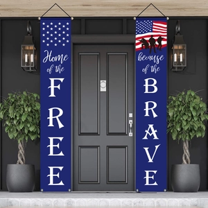 Independence Day Porch Sign Banner 4th of July Hanging Decor Patriotic Outdoor Door Banner American Flag Oxford Fabric