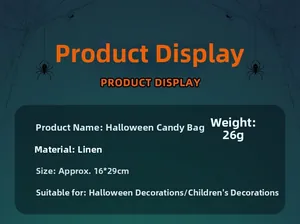 Detailed specifications for the 16x29cm linen Halloween candy bag with 26g weight
