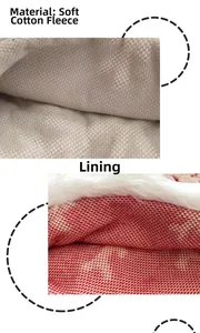 Detailed macro view of soft gray Sherpa fleece texture and festive red knitted lining