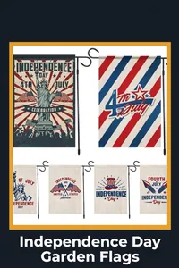 Set of six July 4th garden flags featuring Statue of Liberty and star patterns