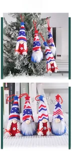 Detail of USA Independence Day faceless gnome ornaments with stars and stripes knitted hats