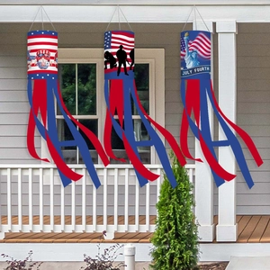 Three-piece USA Independence Day windsocks featuring gnomes and Statue of Liberty prints