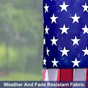 Macro detail of waterproof and fade resistant American flag fabric with water droplets