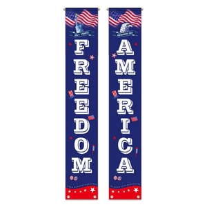 Patriotic USA Independence Day porch banners featuring Freedom and America slogans