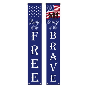 Independence Day porch signs with Home of the Free and because of the Brave slogans