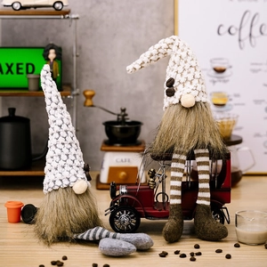 Knitted Coffee Gnome Plush Decoration Long Leg Faceless Doll Home Cafe Ornament Christmas Rudolph Dwarf Holiday Figure