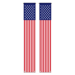 Independence Day American flag vertical banners with red white stripes and blue star patterns