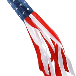 Outdoor US Flag windsocks for Independence Day with red and white streamers