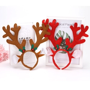 Christmas Antler Headband With Ears And Bells Non-Woven Fabric Reindeer Horn Hair Band For Holiday Party Decoration Women Kids