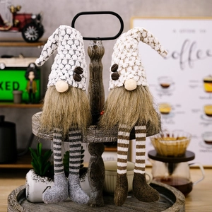 Coffee themed Swedish gnome plush doll ornaments with long striped legs for home decor