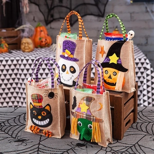 Halloween Burlap Candy Bags Cartoon Pumpkin Black Cat Skeleton Wizard Handbags Party Decoration Treat Gift Bags For Kids
