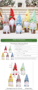 Detailed size chart and specifications for colorful Christmas gnome plush ornaments