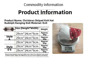 Detailed size specifications for striped knit hat Christmas gnome dolls with hanging legs