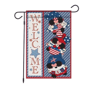 Independence Day garden flag with patriotic gnomes, Welcome text and metal stand