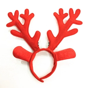 Classic red Christmas reindeer antler headband with thick felt ears and festive bells