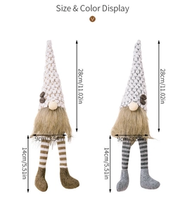 Detailed dimensions of coffee gnomes with long hanging legs and knit hats with beans