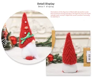 Close-up of a Christmas gnome doll featuring a red knit hat and stable sand-filled base