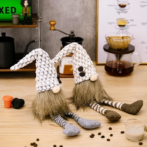 Set of two coffee-themed long-legged gnome plush dolls for home tabletop decoration