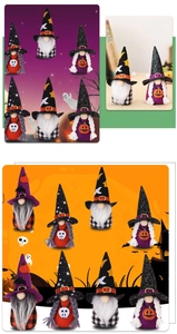Dettaglio di gnomi di Halloween con motivi a ragnatela e zucca su tessuto morbido