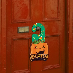 Decorazione per porta a zucca di Halloween con zucca arancione e scritta Halloween