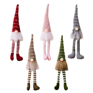 Set of 5 Christmas gnomes with striped legs and knit hats in festive colors