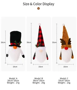 Size chart showing height and weight for three Christmas gnome wine bottle covers