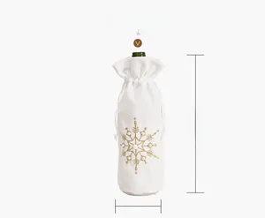 Size details of white Christmas snowflake wine bottle cover with golden embroidery and pearls