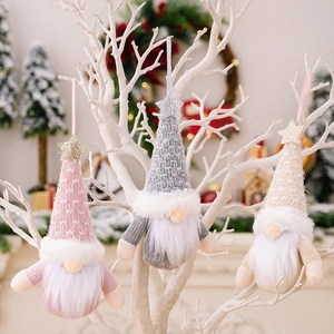 Christmas Knitted Gnome Ornament Faceless Dwarf Plush Doll With Glitter Star Sequin For Xmas Tree Home Hanging Decoration